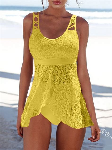 Women S Swimwear Tankini Normal Swimsuit Slim Solid Colored Yellow Bathing Suits Online 2024
