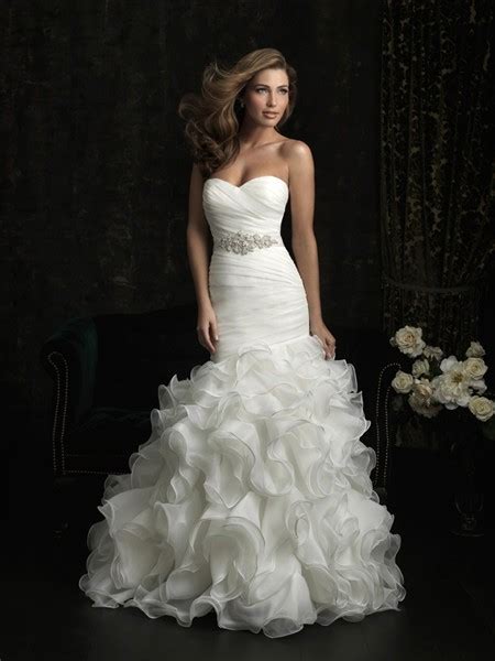 Mermaid Sweetheart Organza Ruffle Fit And Flare Wedding Dress With