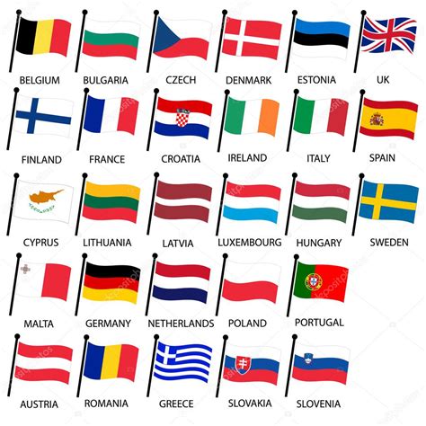 Simple Color Curved Flags All European Union Countries Collection Eps10