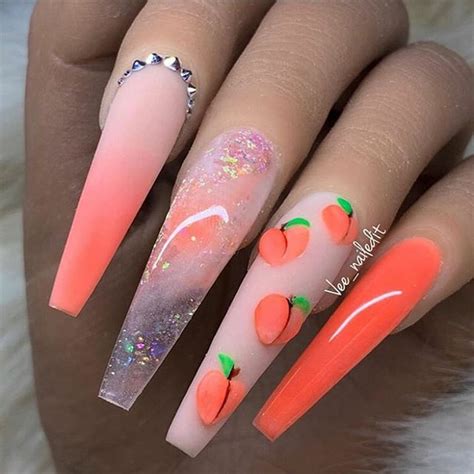 Juicy Peaches🍑🔥🍑🔥🍑🔥 Peach Acrylic Nails Long Acrylic Nails Coffin Peach Nails