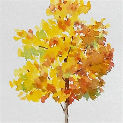 Watercolor Of A Colorful Autumn Maple Tree Watercolor Autumn
