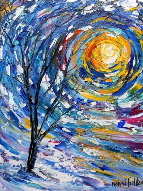Winter Tree Painting Original Oil Abstract Impressionism Fine Etsy