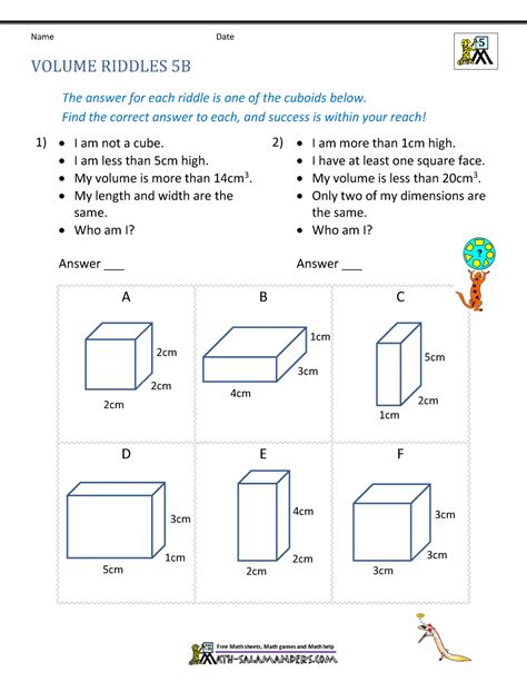 Volume And Area Worksheets