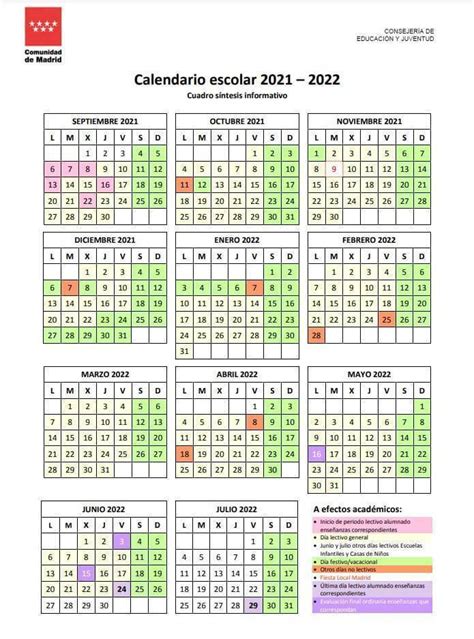 Calendario Escolar 2022 Madrid