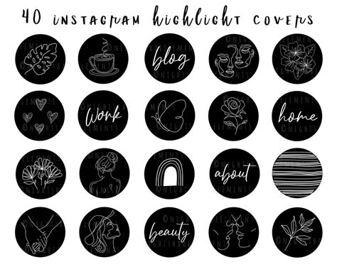 Buy 40 Line Art Instagram Highlight Cover Icons Boho Highlight Online