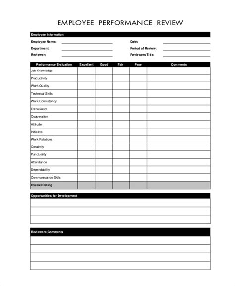 Printable Employee Review Template Word Free Printable Templates
