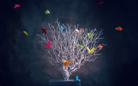 Wallpaper Tree Colorful Butterfly Creative Picture