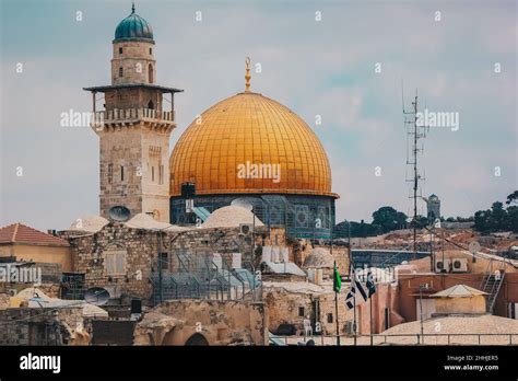 Dome Of The Rock Jerusalem Palestine At Old City Roof View Stock Photo