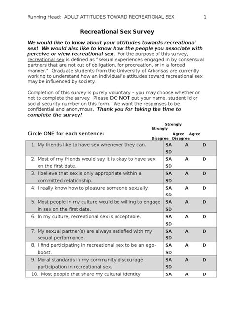 Recreational Sex Survey Human Sexual Activity Casual Sex