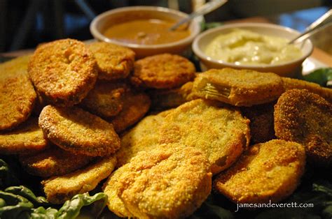 Add only a few pieces to the fryer at a time, so they can cook evenly, about 2 to 3 minutes. Fried Green Tomatoes & Fried Dill Pickles | James & Everett