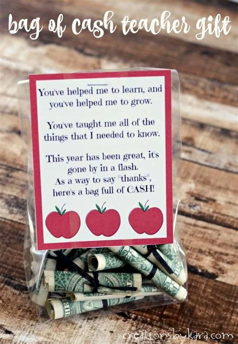 To me, the best gift card to give anyone is a gift card you know the recipient will use. Best Teacher Gift - Bag of Cash - Creations by Kara