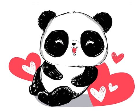 Premium Vector Hand Drawn Cute Panda Bear And Red Heart Isolated