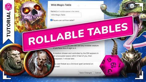 How Rollable Tables Work On Roll20 Roll20 Tutorial Youtube