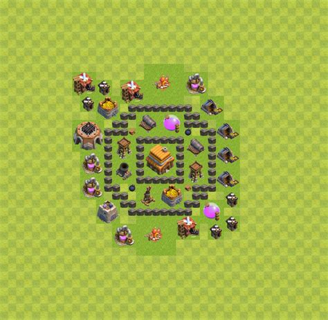 Trophy Defense Base Th4 Clash Of Clans Town Hall Level 4 Base 32