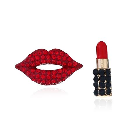 Womens Red Lips Lipstick Rhinestone Earrings Red