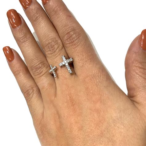 Double Diamond Cross Ring In 14k Gold