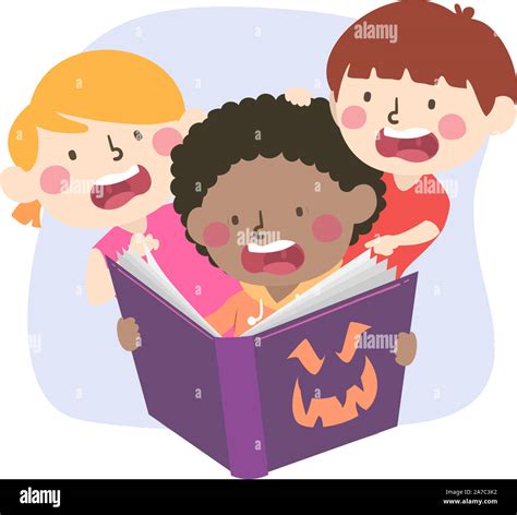 Illustration Of Kids Getting Scared While Reading A Scary Story In The