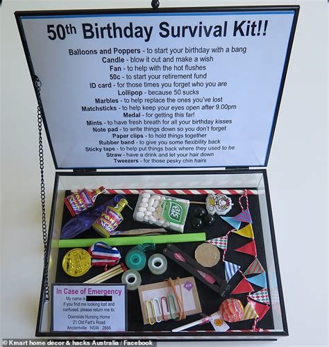 Woman Ts Her Friend A Survival Kit For Her 50th Birthday Unique