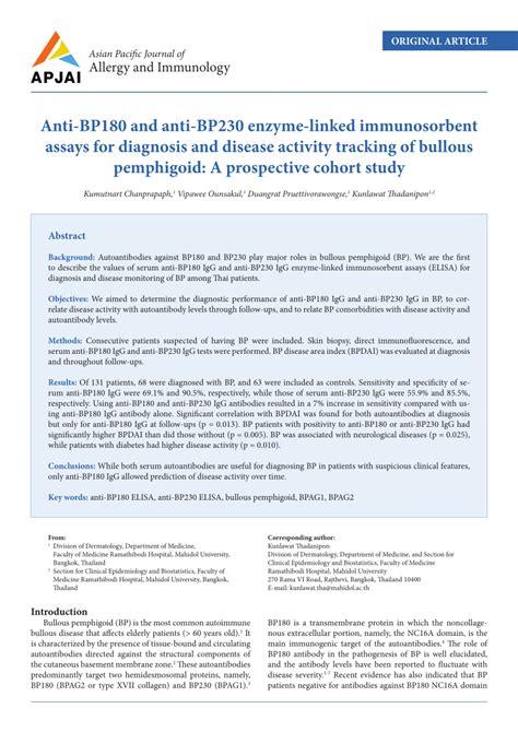 Pdf Anti Bp180 And Anti Bp230 Enzyme Linked Immunosorbent Assays For