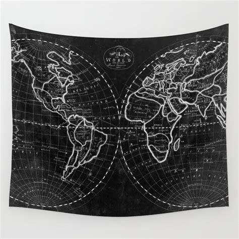 Black And White World Map 1811 Inverse Wall Tapestry By Bravuramedia