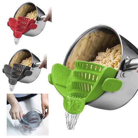 New Silicone Pot Colanders Pan Strainer Snap Strain Clip On Pasta Food