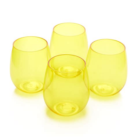 Reusable Plastic Glasses Outdoor Cocktail Drinkware Set Set Of 4 Yellow