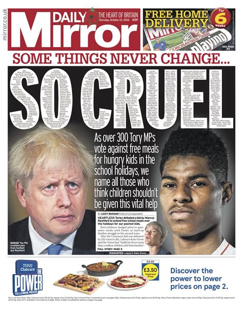Daily Mirror Front Page 22nd Of October 2020 Tomorrows Papers Today