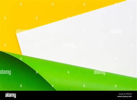 Abstract Geometric White Yellow And Green Color Paper Background Stock