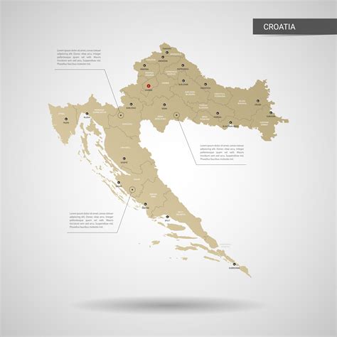 Stylized Vector Croatia Map Infographic 3d Gold Map Illustration With
