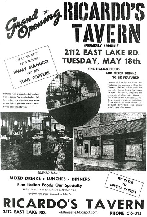Old Time Erie Ricardos Tavern Grand Opening 1948 Erie Pa
