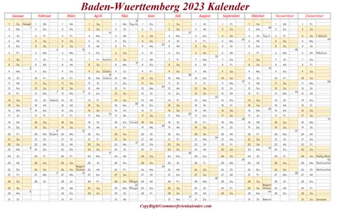 Baden Wuerttemberg 2023 Kalender Zum Ausdrucken Sommerferien Kalender