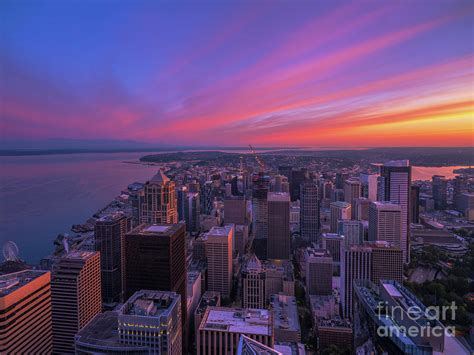 Seattle Cityscape Sunrise From Above Photograph By Mike Reid Pixels