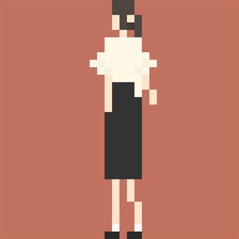 A Pixel Art Woman In A Black And White Dress Standing With Her Hands On