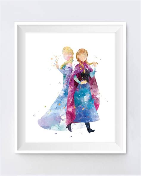 Anna Elsa Print Watercolor Princess Disney Anna Queen Elsa Etsy In