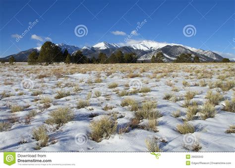 Snowy Meadow With Mountain Background Stock Image Image Of Blue