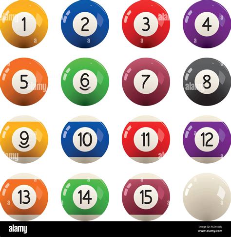 Vector Collection Of Billiard Pool Or Snooker Balls With Numbers