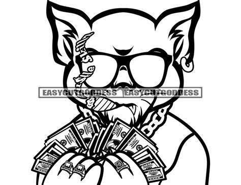 Gangster Cat Cartoon Character Money Spread Smoking Cigar Etsy