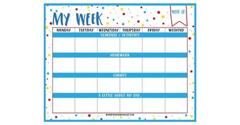 Weekly Planner Printable For Kids
