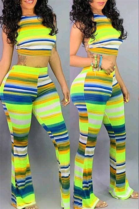 lovely sexy striped backless green two piece pants setlw fashion online for women affordable