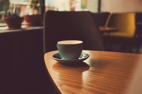 Coffee Shop Coffe Cup Cup And Saucer And Table 4k Hd Wallpaper