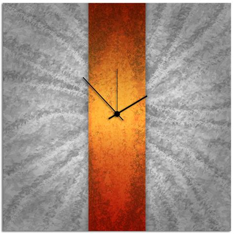 Metal Art Studio Orange Stripe Clock Large Abstract