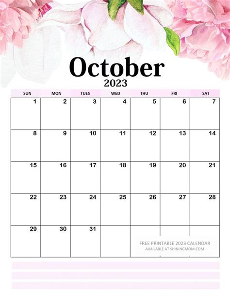 A Calendar With Pink Flowers On It And The Word October In Black Ink