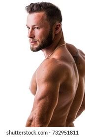 Handsome Shirtless Muscular Man Standing Studio Stock Photo 732951811
