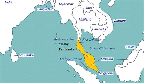 Malay Peninsula On World Map Map Vector