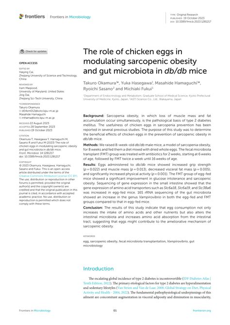 Pdf The Role Of Chicken Eggs In Modulating Sarcopenic Obesity And Gut