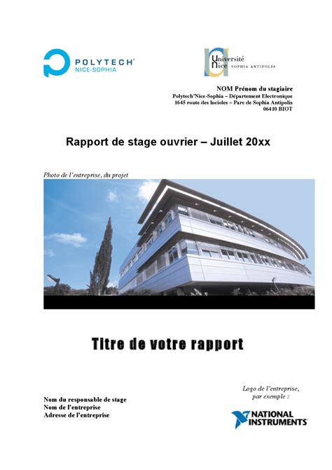 Rapport De Stage Ouvrier Modèle De Page De Couverture Guide Projets