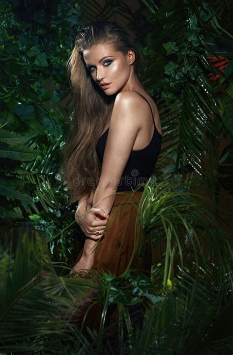 Beautiful Woman Posing In The Jungle Stock Image Image Of Model Girl