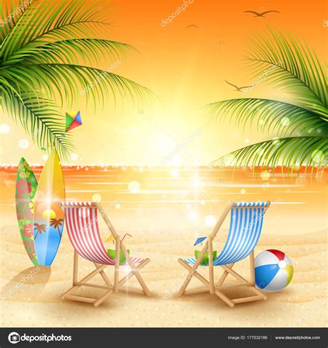 Tropical Beach Sunset Background Stock Vector Image By ©dreamcreation01