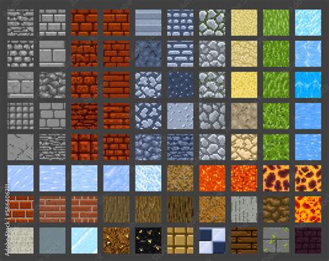 Pixel Art Game Tile Seamless Patterns Vector Retro 8 Bit Surface
