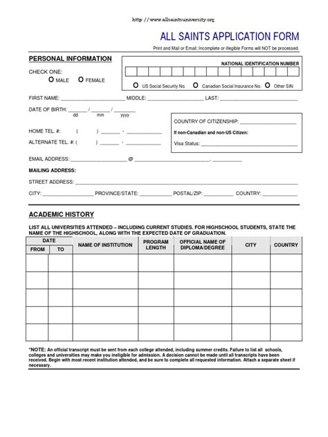All Saints Application Form Pdf